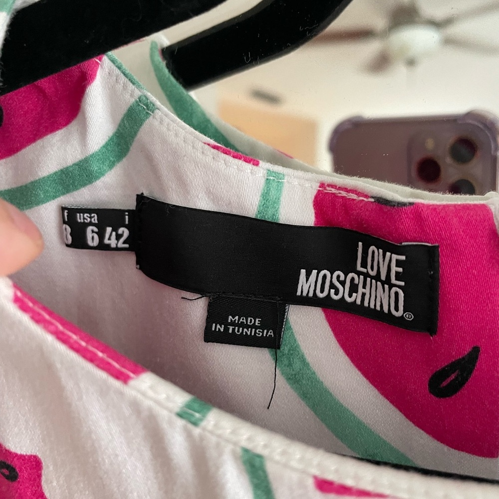 Love Moschino All Over Heart Watermelon Print Shift Dress White Pink M 6 - Picture 5 of 10